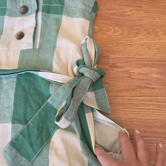 Anthropologie Maeve Greta Gingham Dress Sundress Size 4 Green and White Midi - Picture 8 of 13